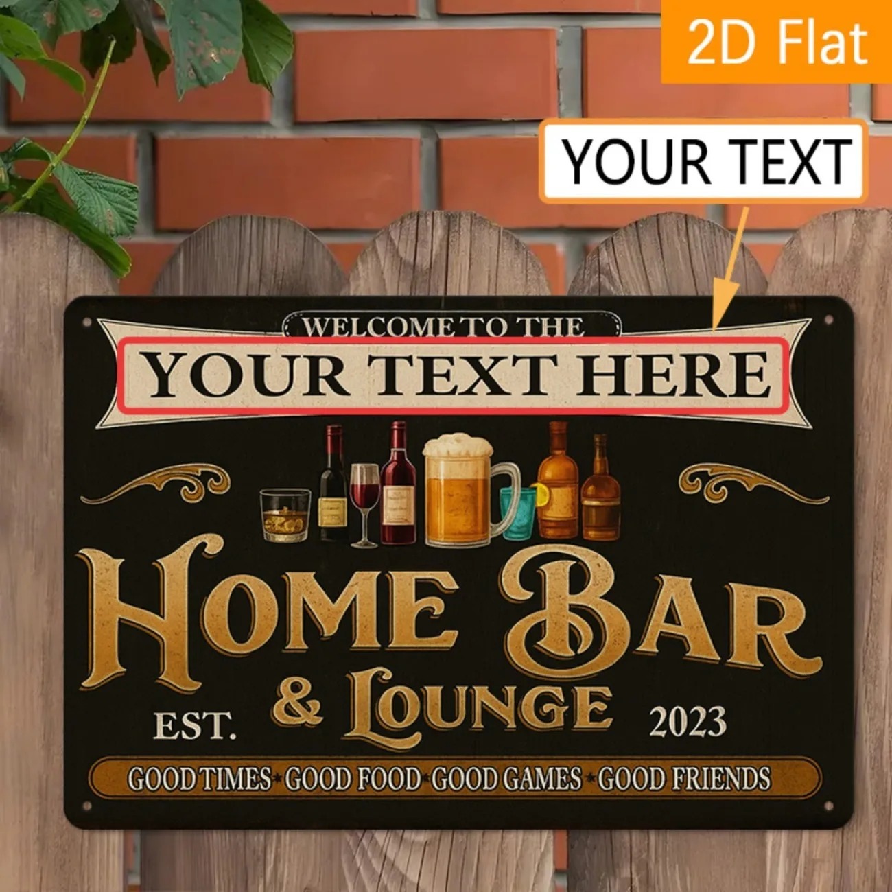 Home Bar Signs - Targa in Metallo Personalizzata con Testo