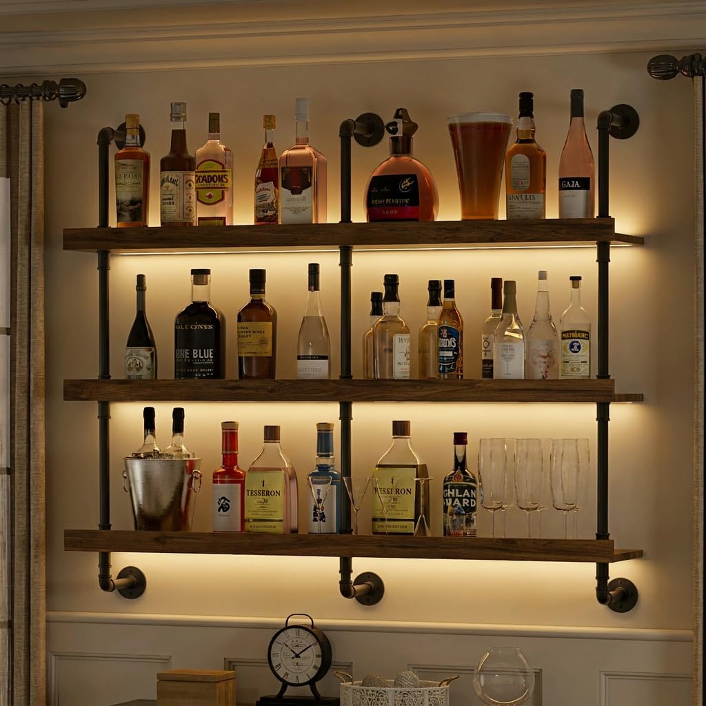 Home Bar Stand - Portabottiglie da parete con luce LED,
